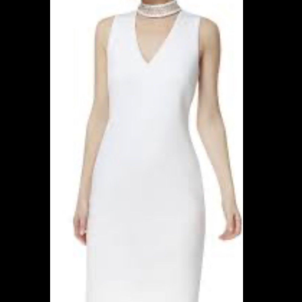 Calvin Klein Women's Sleeveless V-Neck Scuba Sheath Dress W/choker cut out Sz 12